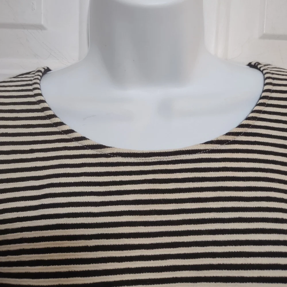 Anthropology/Dolan Stripes Puff Sleeve Round Neck Keyhole Back Blouse. S…